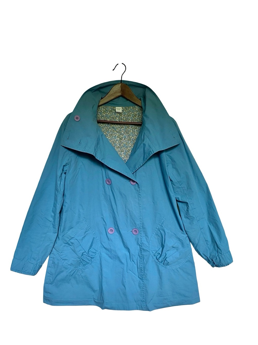 Garnet Hill Cotton Light Blue w/ Yellow Floral Lining Trench Coat - Size Medium
